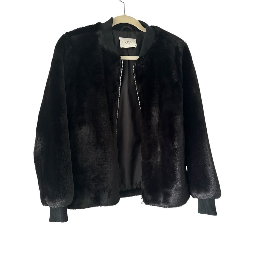JUST Female Soft Black Faux Fur Bomber Woman’s Size XS - Picture 3 of 8